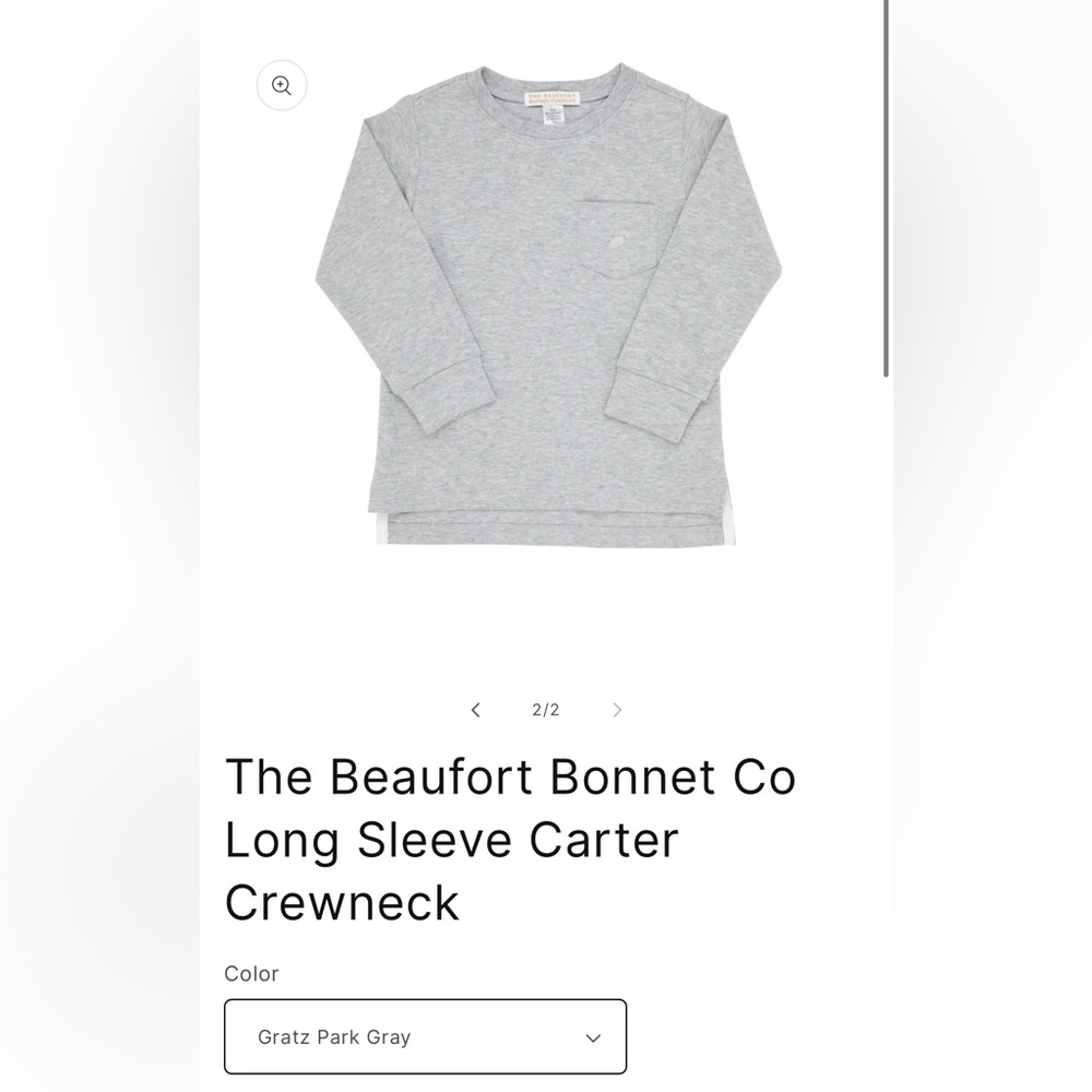 GUC. TBBC Carter Crewneck Longsleeve in Gratz Park Gray. Size 3T.
